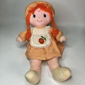 Vtg Etone Orange 21" Soft Rag Doll 1981 Dressed Yarn Hair Holly Hobbie Style